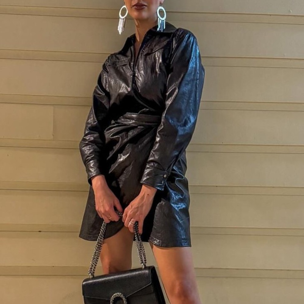 Ba&sh sophia brown faux leather button dress size small